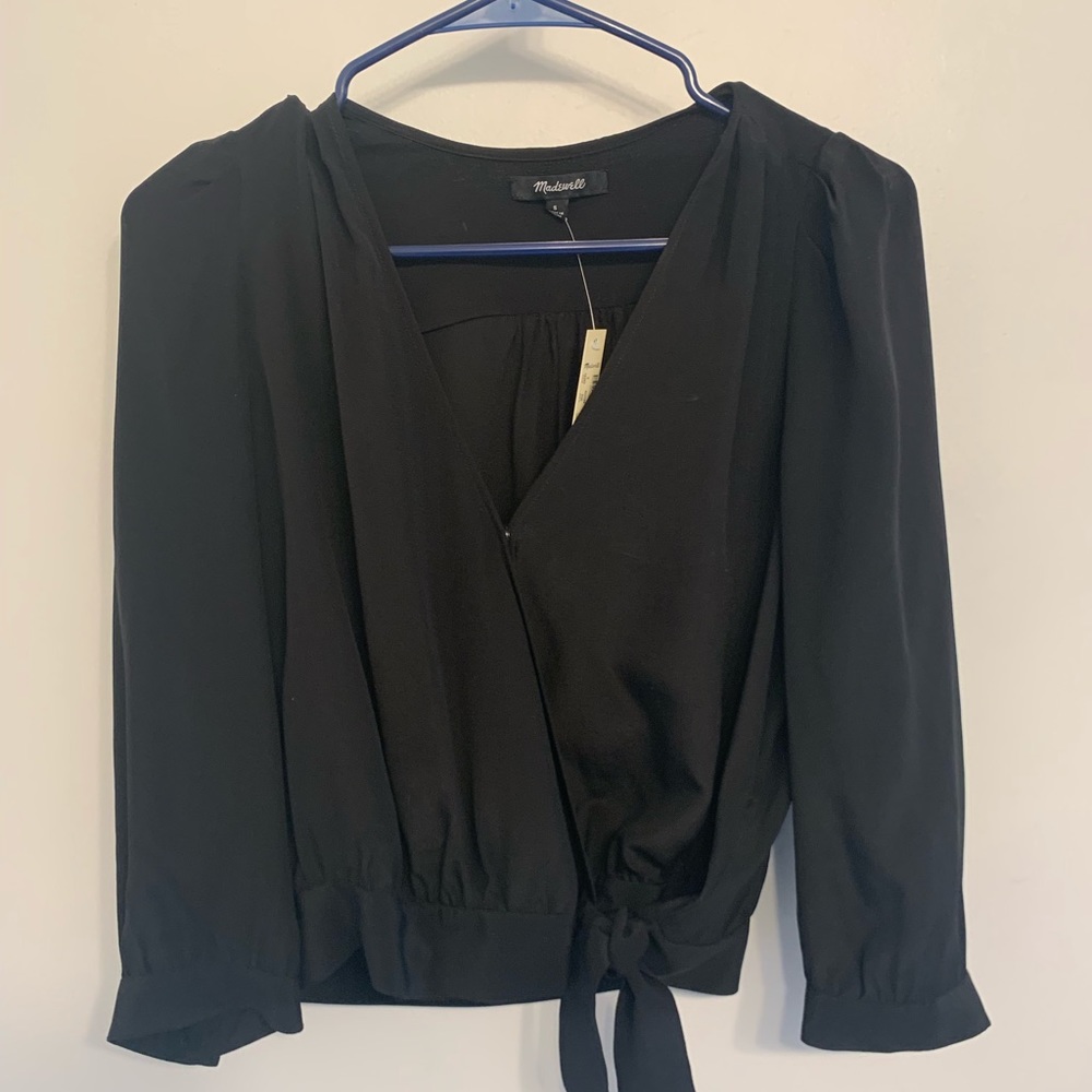 Madewell Silk Black Wrap Top